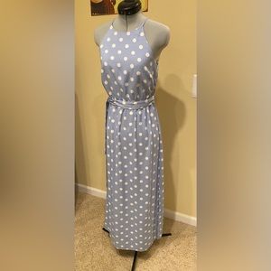 Ann Taylor Blue Polka Dot Halter Dress w/belt